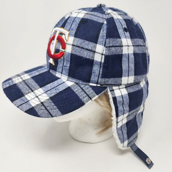 Minnesota Twins Cap Sherpa Earflap Blue Flannel Plaid Snapback Baseball One Size - Picture 1 of 11